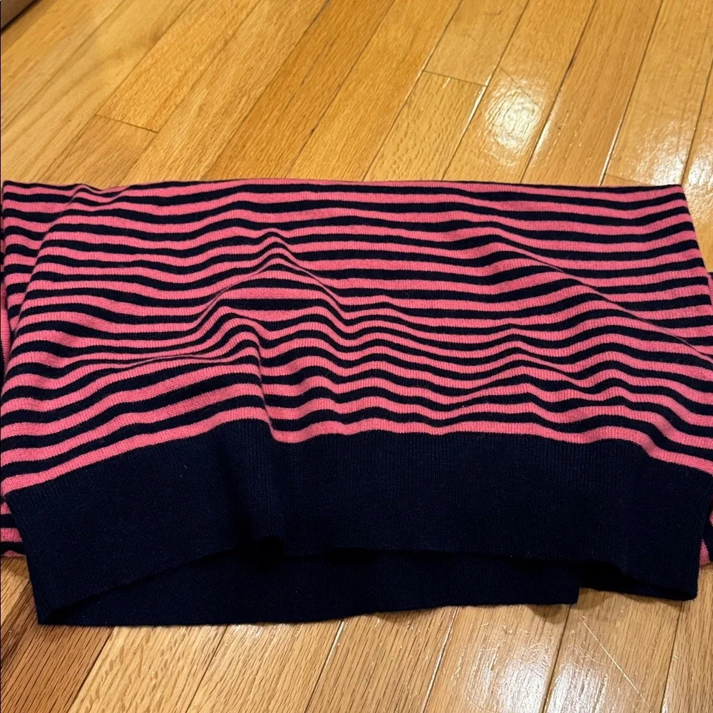 J.Crew Pink And Blue Striped Cashmere Johnny Collar Short Sleeve Top L